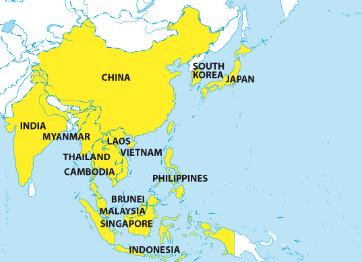 asia map (india, china, philippines