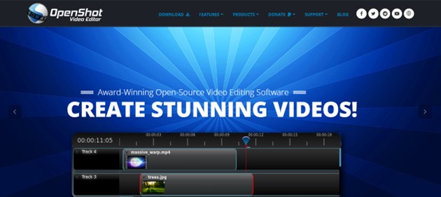 website screenshot of openshot video editor