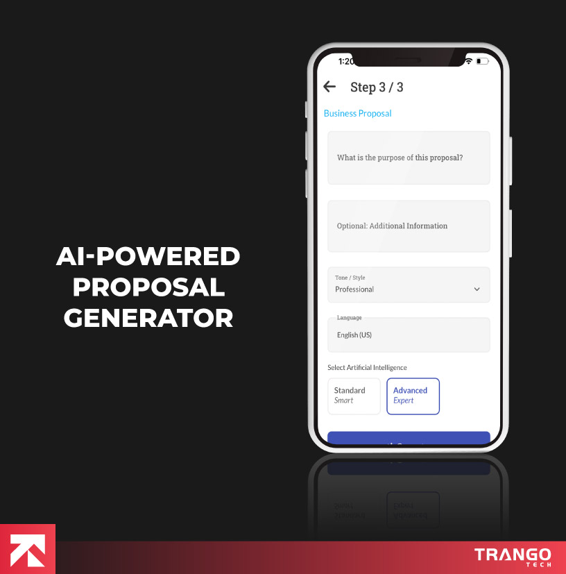 App screen of AI-Powered Proposal Generator