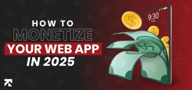 Tips on monetizing web apps in 2025 with money emerging from a smartphone, by Trango Tech.