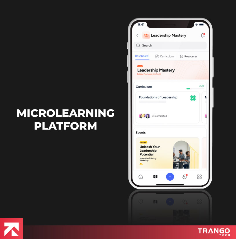 app screen of microlearning platform