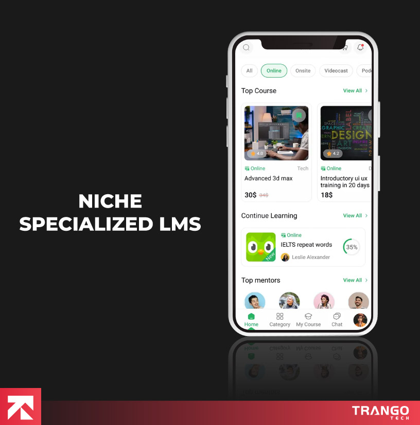 App screen of niche specialized LMS