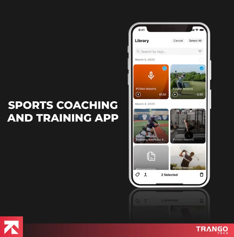 Sports coaching and training app with a library of video lessons, developed by Trango Tech for athlete improvement.
