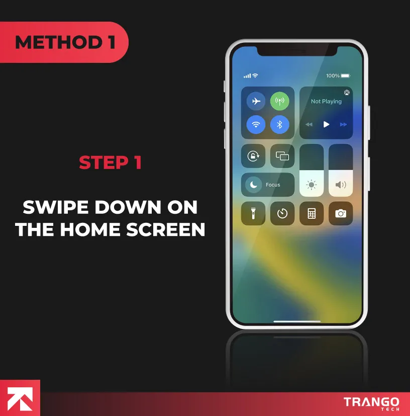 showing iphone screen swipe down menu of home sceen