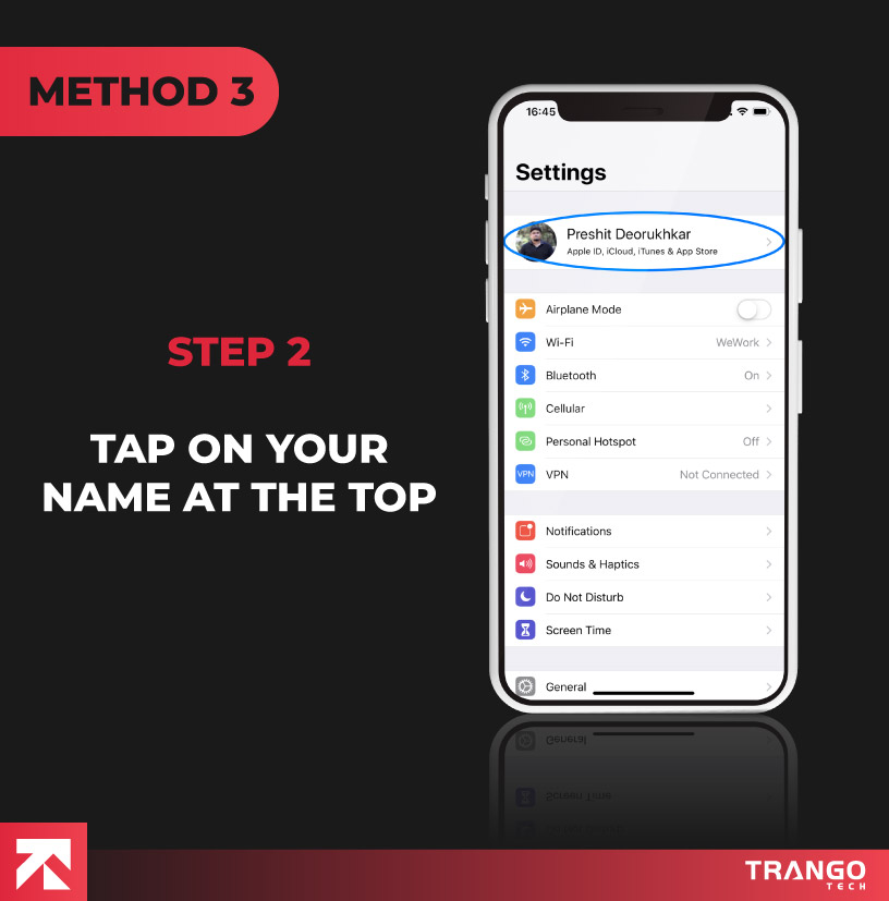 iPhone screen tutorial giving instruction to click on your profile on top