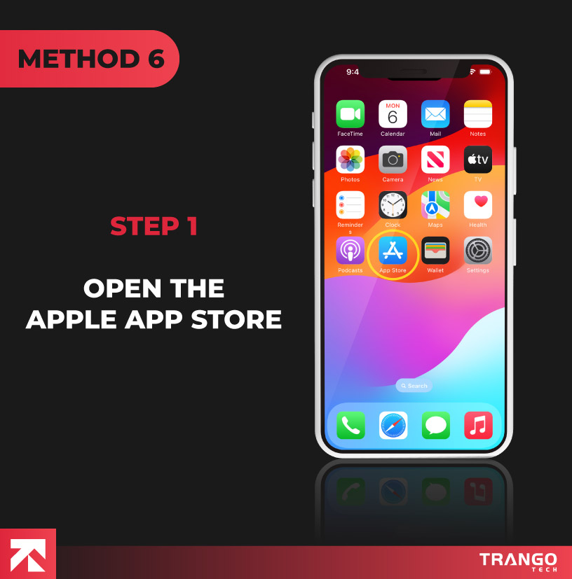 method 6: iPhone screen tutorial giving instruction to open app store