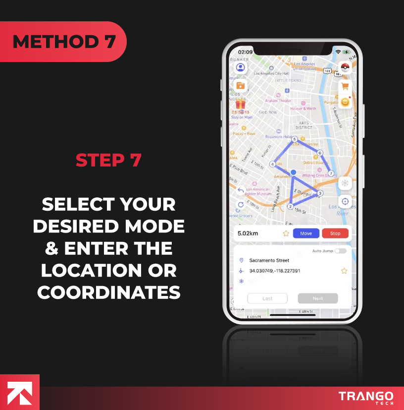 showing iPhone screen that you will have to Select your desired mode and enter the location or coordinates